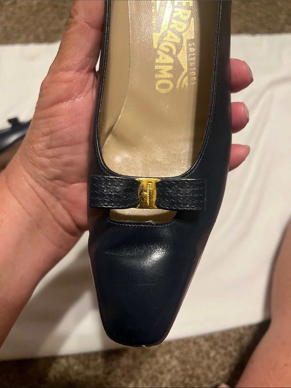 Salvatore Ferragamo black leather heels.
Size 8 1/2 AA. - Picture 6 of 8